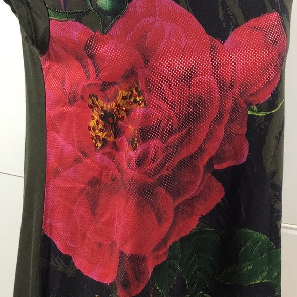 Desigual Floriana green/red flowers tee shirt S - Picture 5 of 13